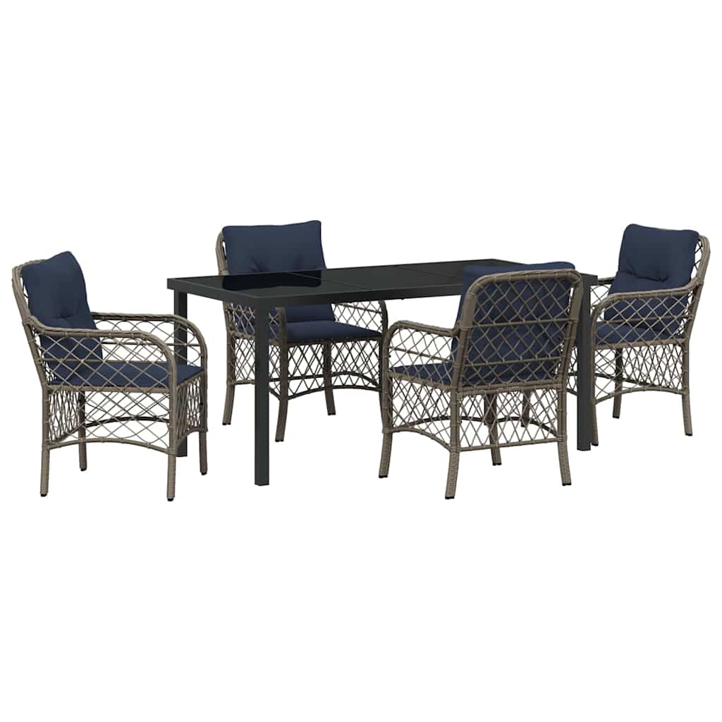 Set da Pranzo per Giardino 5 pcs Grigio e Nero Rattan | homemem39