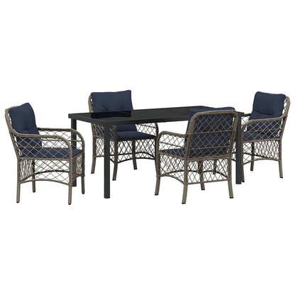 Set da Pranzo per Giardino 5 pcs Grigio e Nero Rattan | homemem39