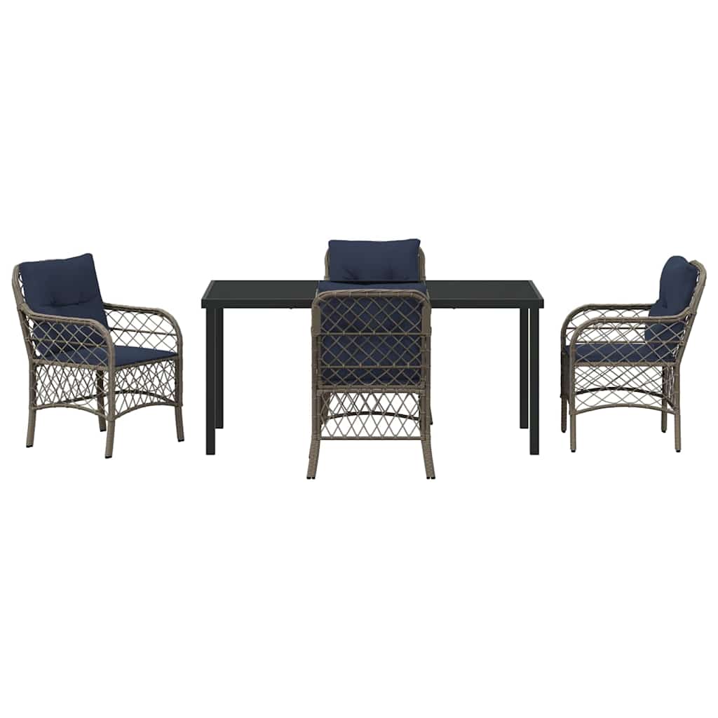 Set da Pranzo per Giardino 5 pcs Grigio e Nero Rattan | homemem39