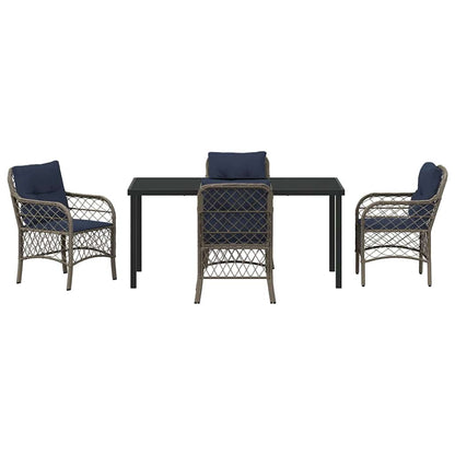 Set da Pranzo per Giardino 5 pcs Grigio e Nero Rattan | homemem39