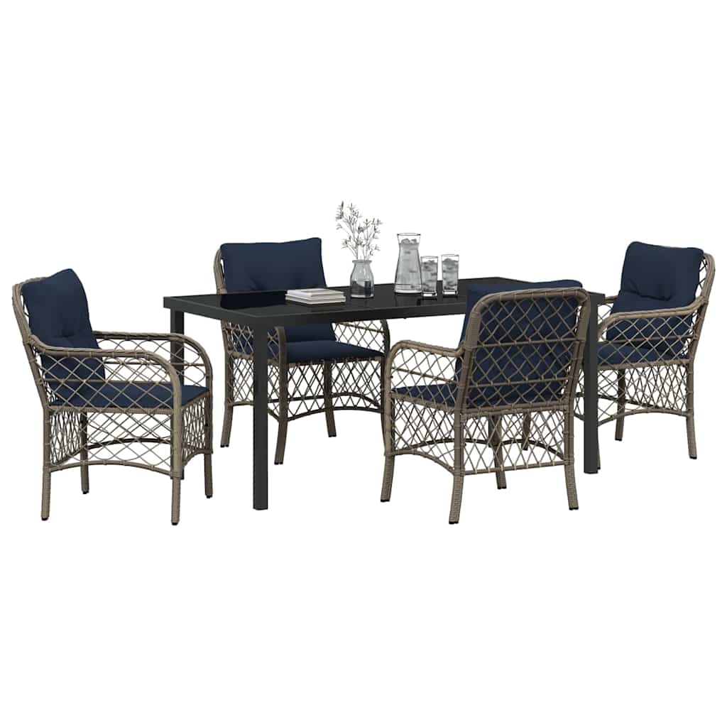 Set da Pranzo per Giardino 5 pcs Grigio e Nero Rattan | homemem39