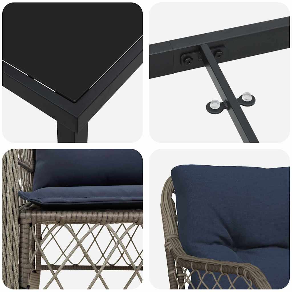 Set da Pranzo per Giardino 7 pcs Grigio e Nero Rattan | homemem39