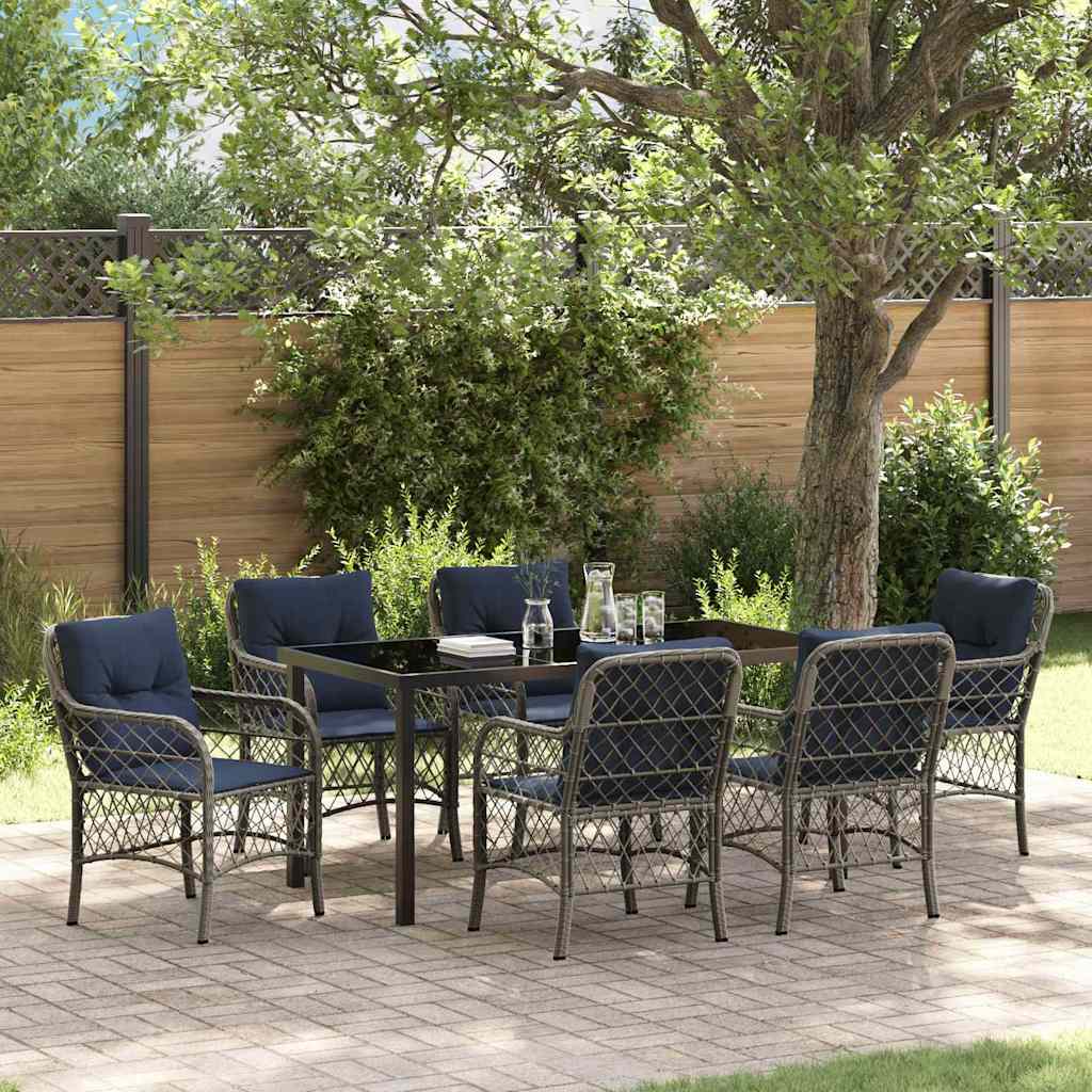 Set da Pranzo per Giardino 7 pcs Grigio e Nero Rattan | homemem39