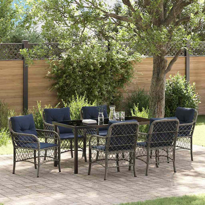 Set da Pranzo per Giardino 7 pcs Grigio e Nero Rattan | homemem39