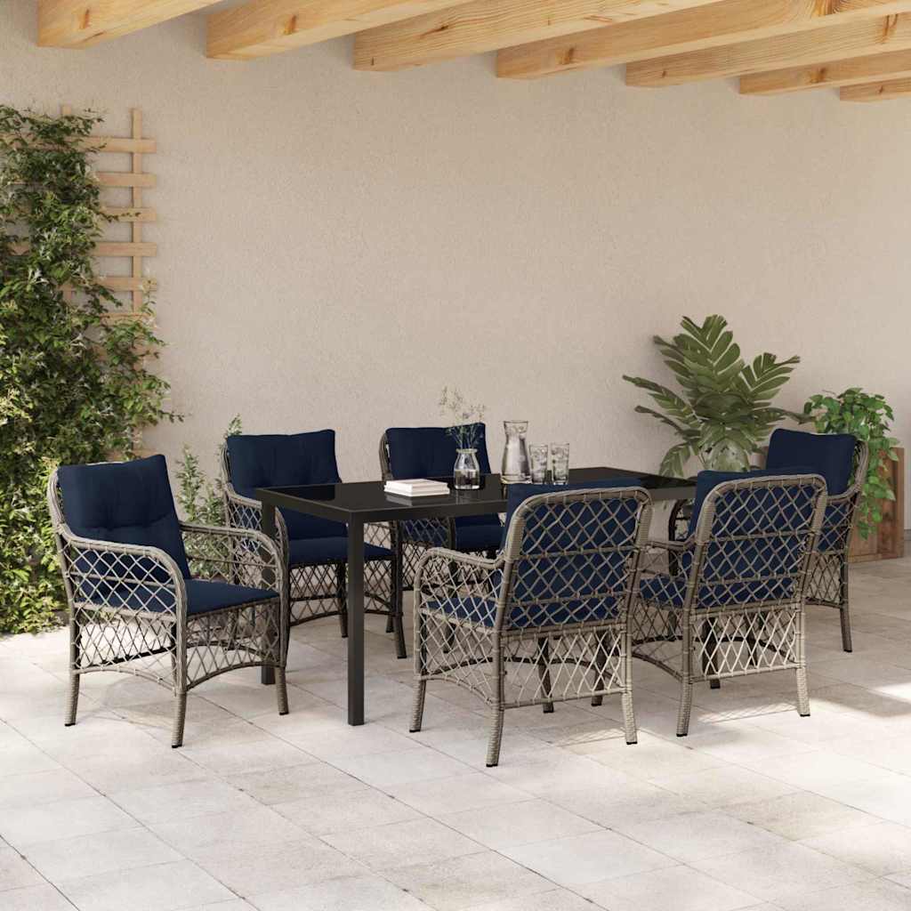Set da Pranzo per Giardino 7 pcs Grigio e Nero Rattan | homemem39
