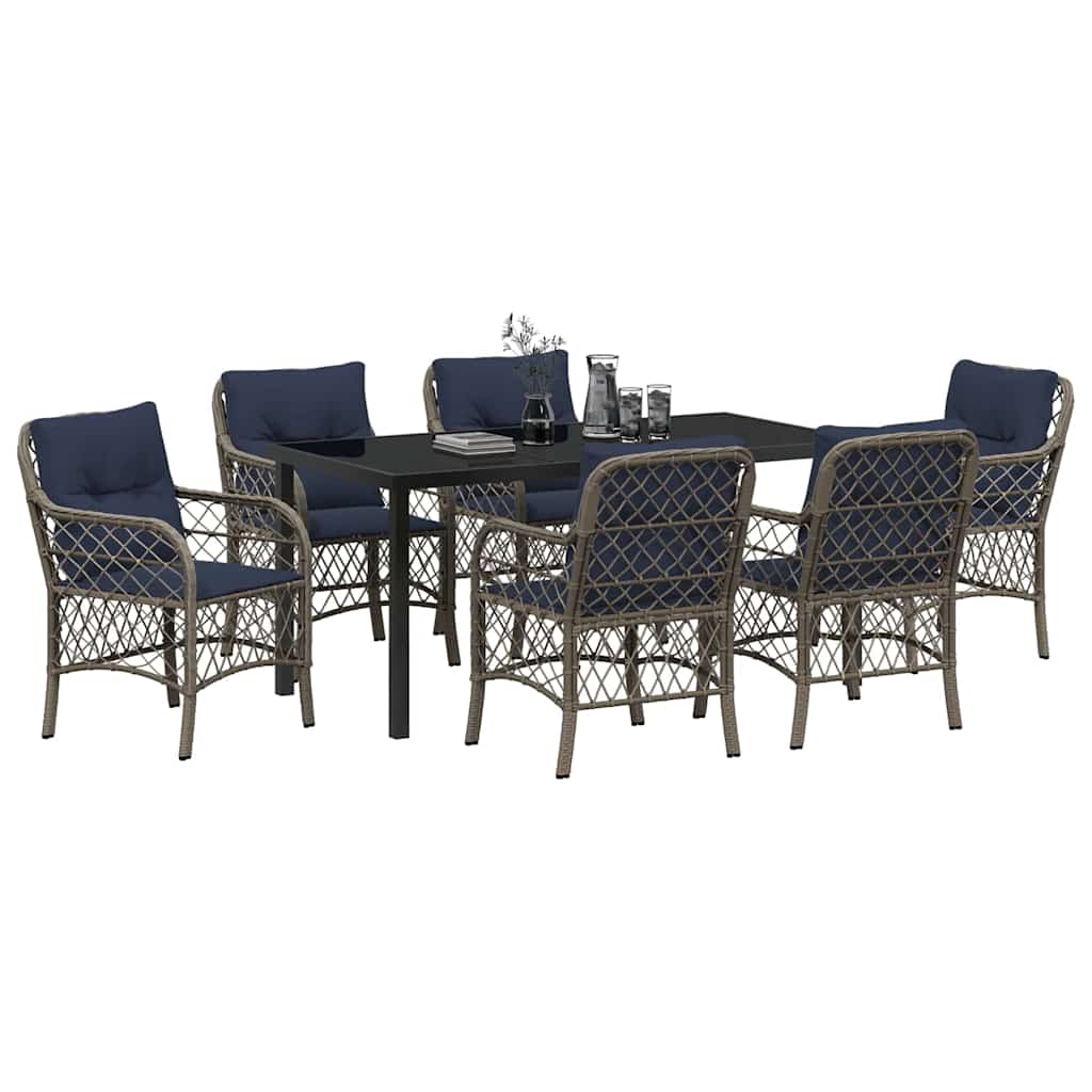Set da Pranzo per Giardino 7 pcs Grigio e Nero Rattan | homemem39