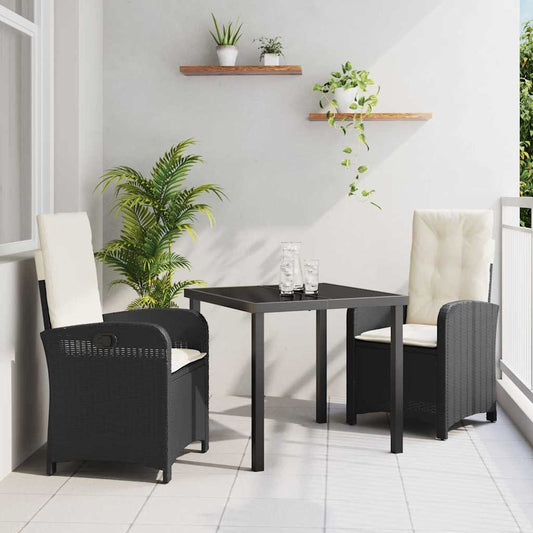 Set da Pranzo per Giardino 3 pcs Nero polyrattan - homemem39