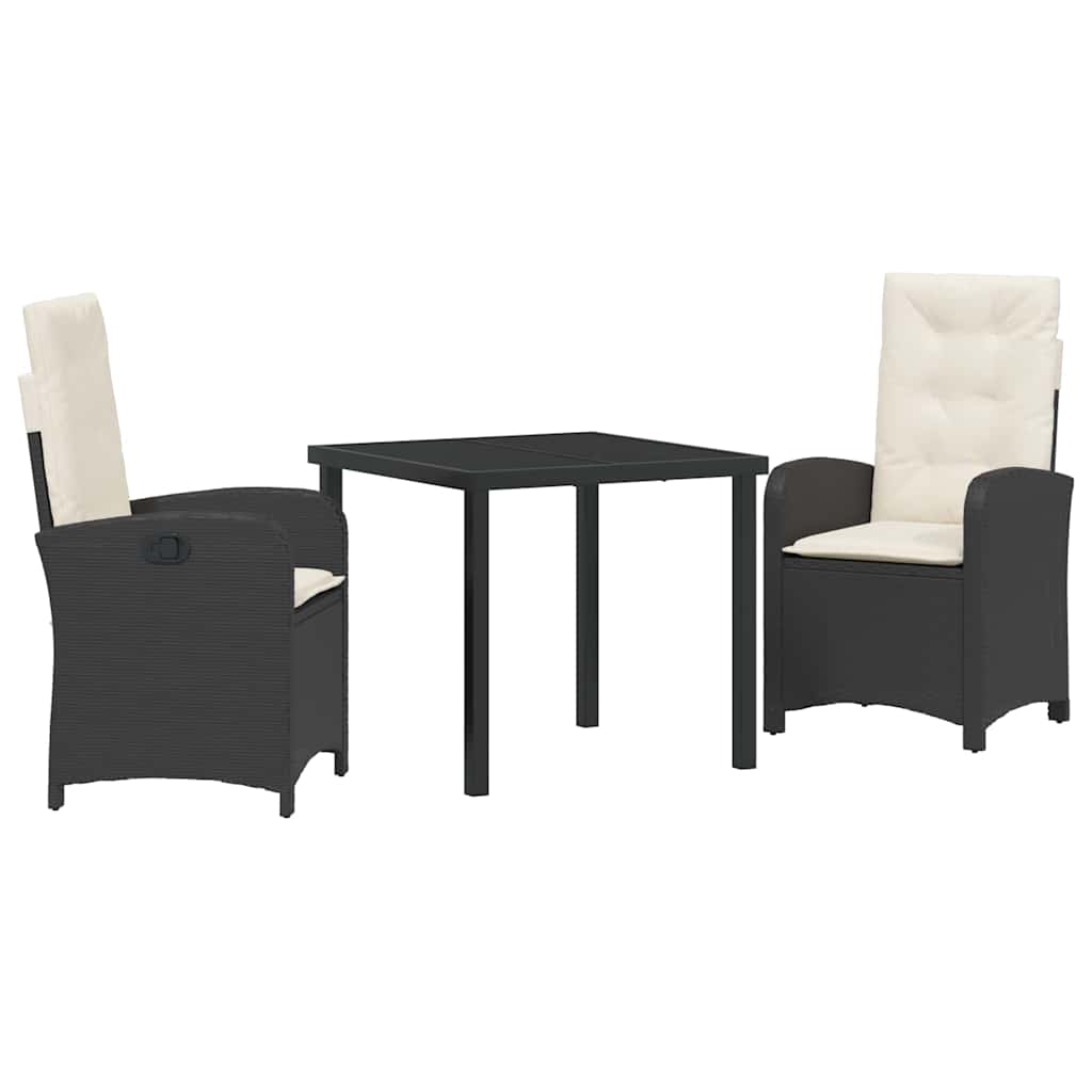 Set da Pranzo per Giardino 3 pcs Nero polyrattan - homemem39