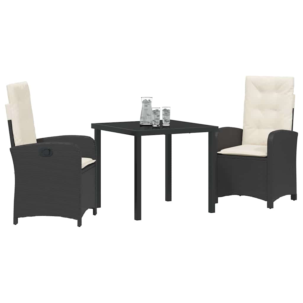 Set da Pranzo per Giardino 3 pcs Nero polyrattan - homemem39