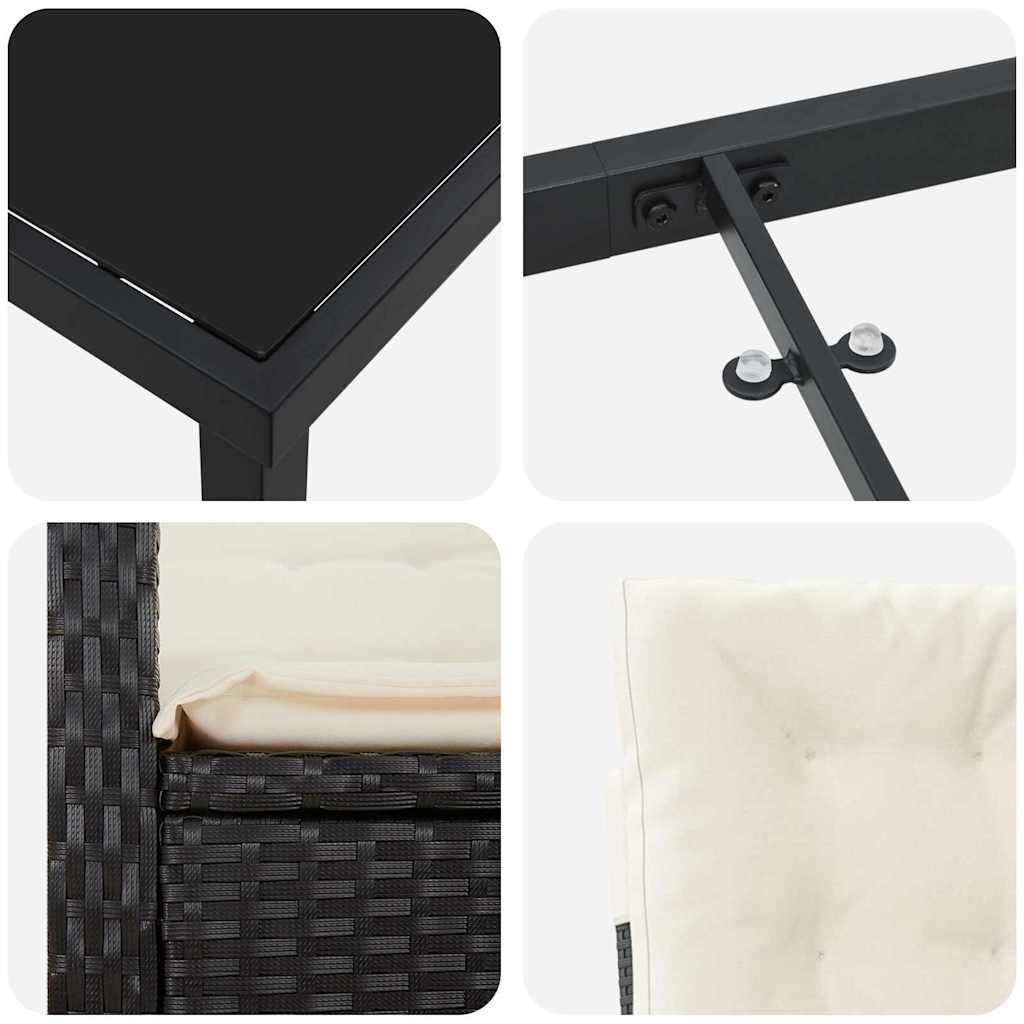 Set da Pranzo per Giardino 7 pcs Nero polyrattan - homemem39