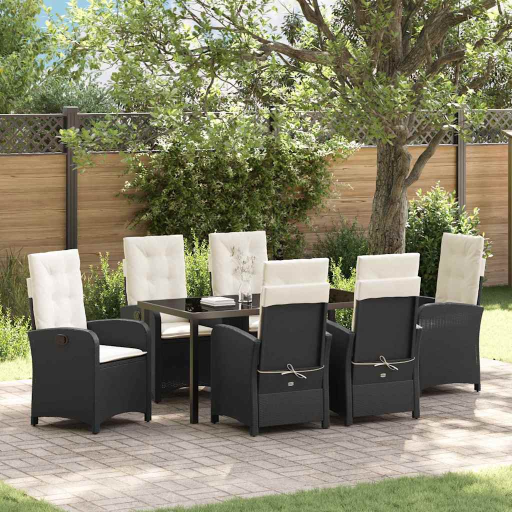 Set da Pranzo per Giardino 7 pcs Nero polyrattan - homemem39