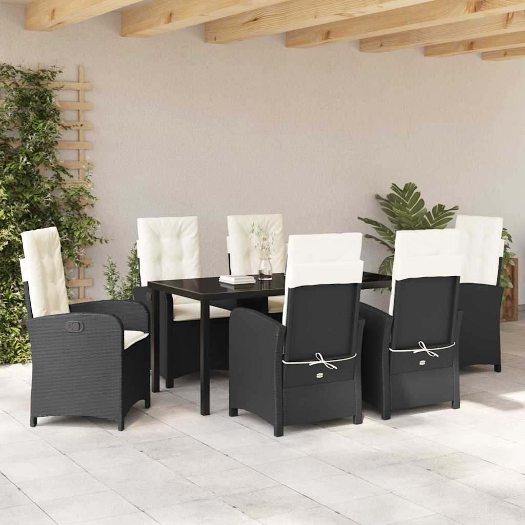 Set da Pranzo per Giardino 7 pcs Nero polyrattan - homemem39