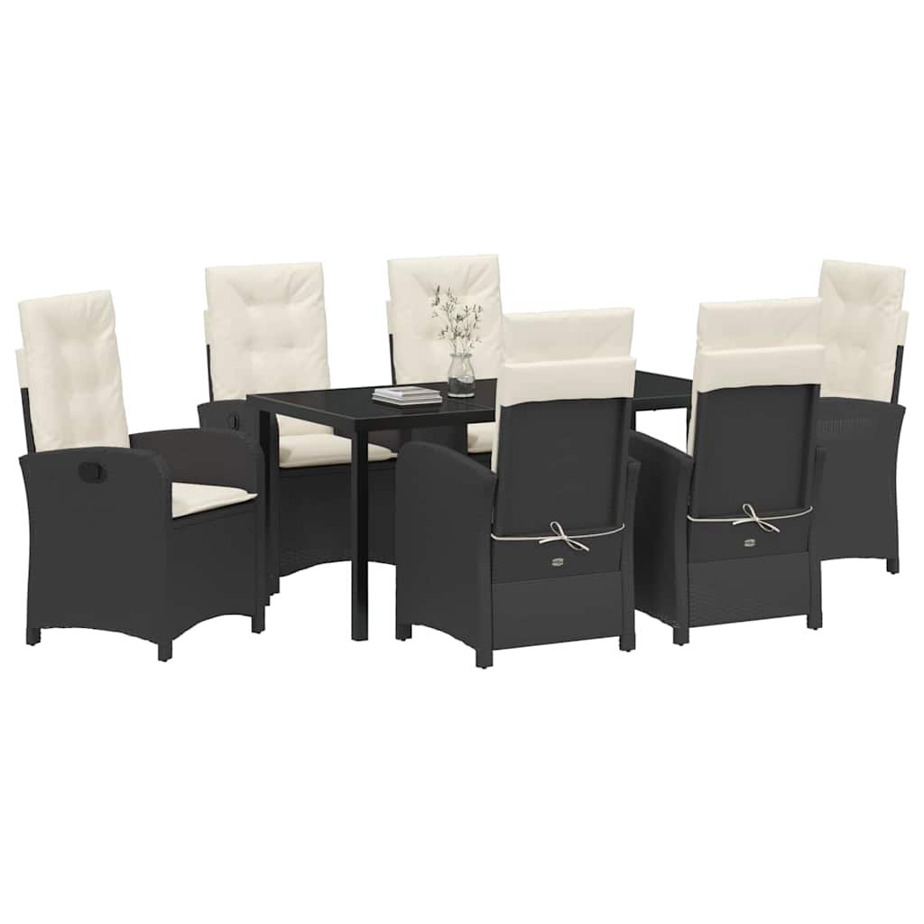Set da Pranzo per Giardino 7 pcs Nero polyrattan - homemem39