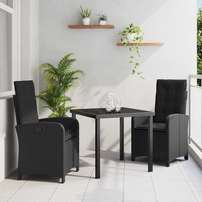 Set da Pranzo per Giardino 3 pcs Nero polyrattan - homemem39