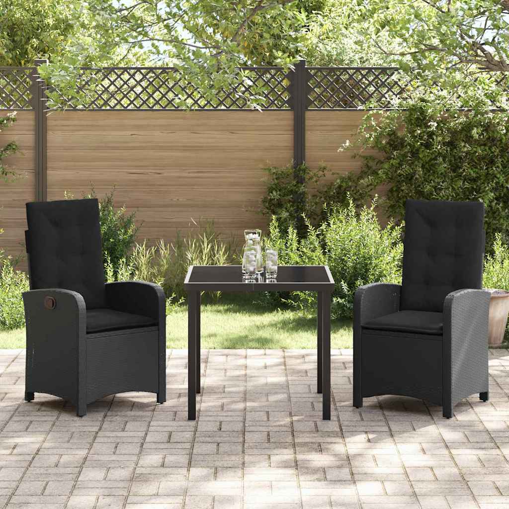 Set da Pranzo per Giardino 3 pcs Nero polyrattan - homemem39