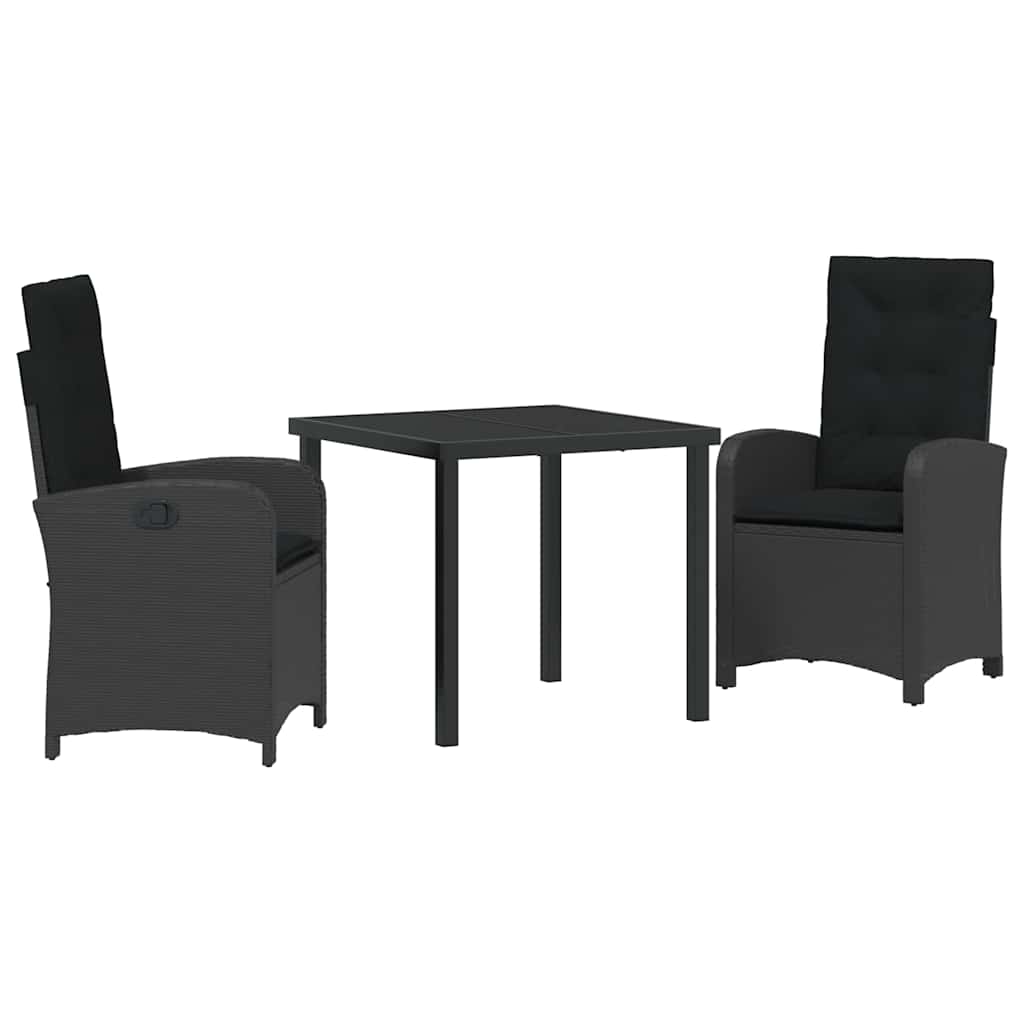 Set da Pranzo per Giardino 3 pcs Nero polyrattan - homemem39
