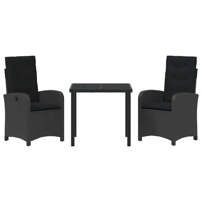 Set da Pranzo per Giardino 3 pcs Nero polyrattan - homemem39