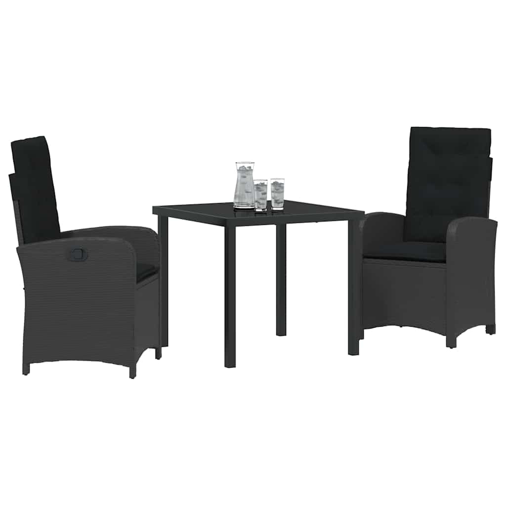 Set da Pranzo per Giardino 3 pcs Nero polyrattan - homemem39
