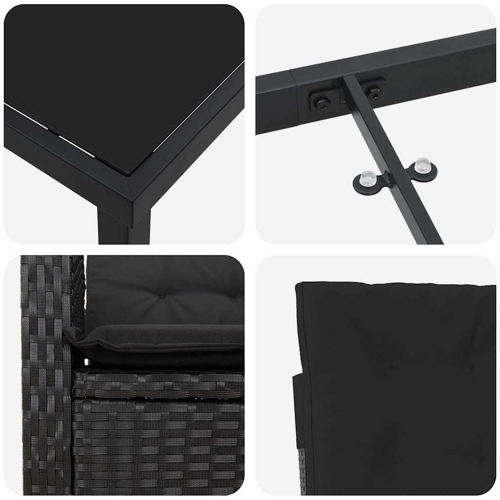 Set da Pranzo per Giardino 5 pcs Nero polyrattan - homemem39