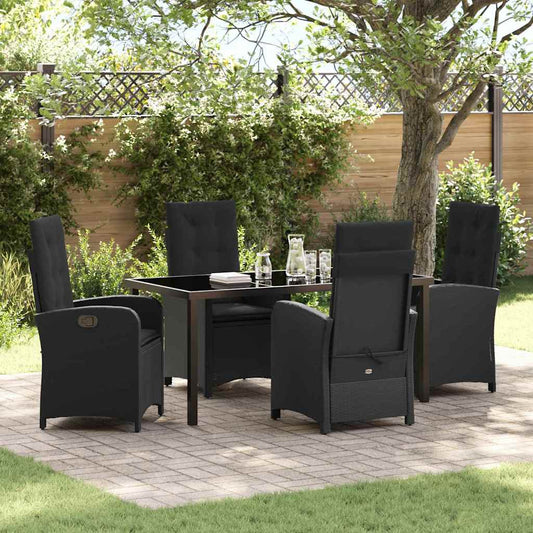 Set da Pranzo per Giardino 5 pcs Nero polyrattan - homemem39