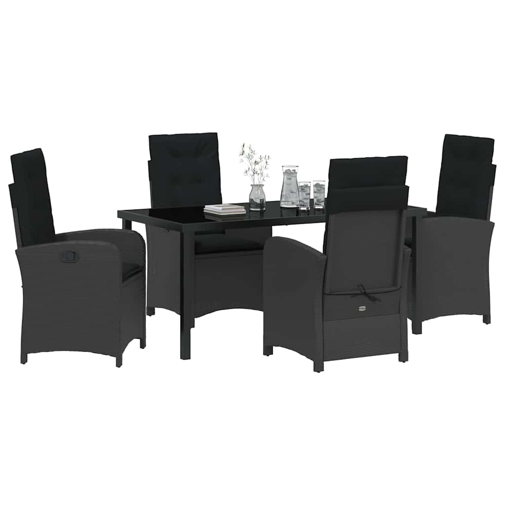 Set da Pranzo per Giardino 5 pcs Nero polyrattan - homemem39