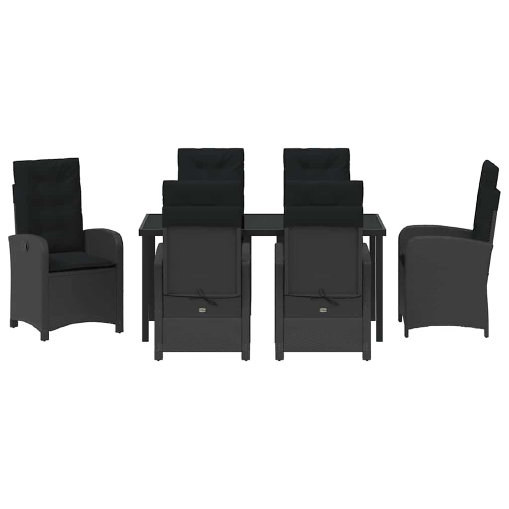 Set da Pranzo per Giardino con cuscino 7 pcs Nero polyrattan | homemem39