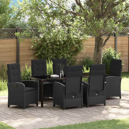 Set da Pranzo per Giardino con cuscino 7 pcs Nero polyrattan | homemem39