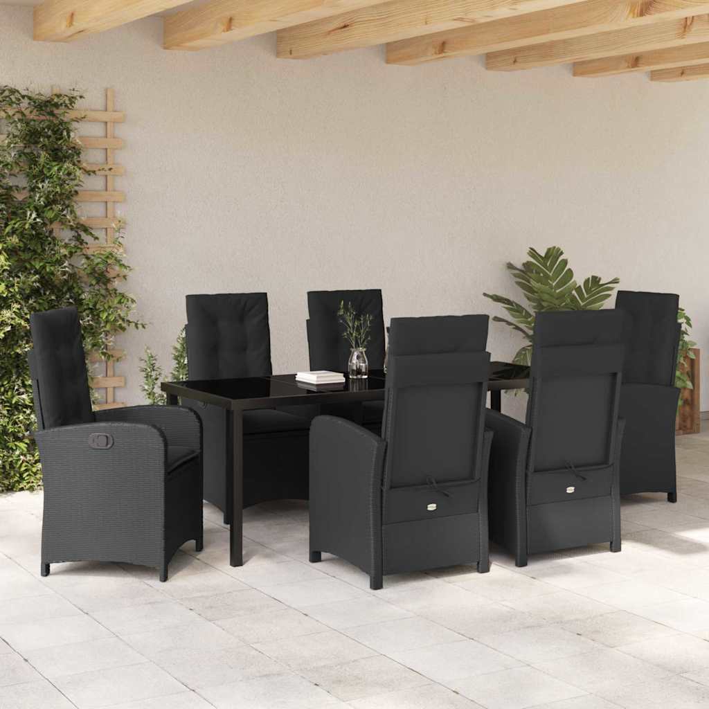 Set da Pranzo per Giardino con cuscino 7 pcs Nero polyrattan | homemem39