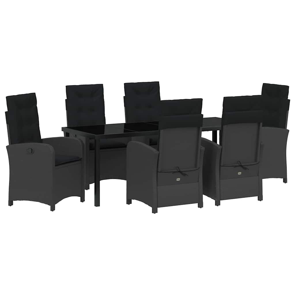 Set da Pranzo per Giardino con cuscino 7 pcs Nero polyrattan | homemem39