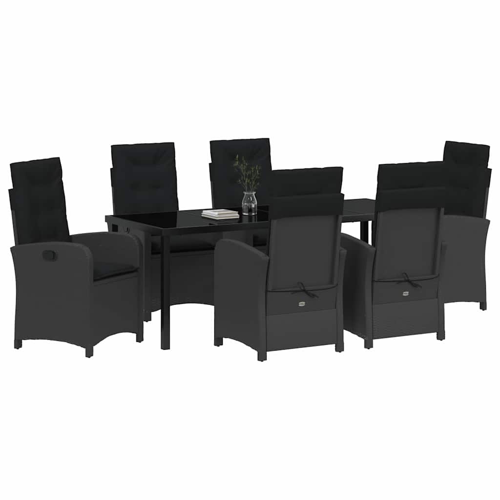 Set da Pranzo per Giardino con cuscino 7 pcs Nero polyrattan | homemem39