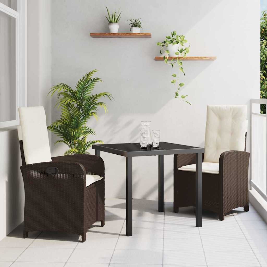 Set da Pranzo per Giardino 3 pcs Marrone polyrattan - homemem39