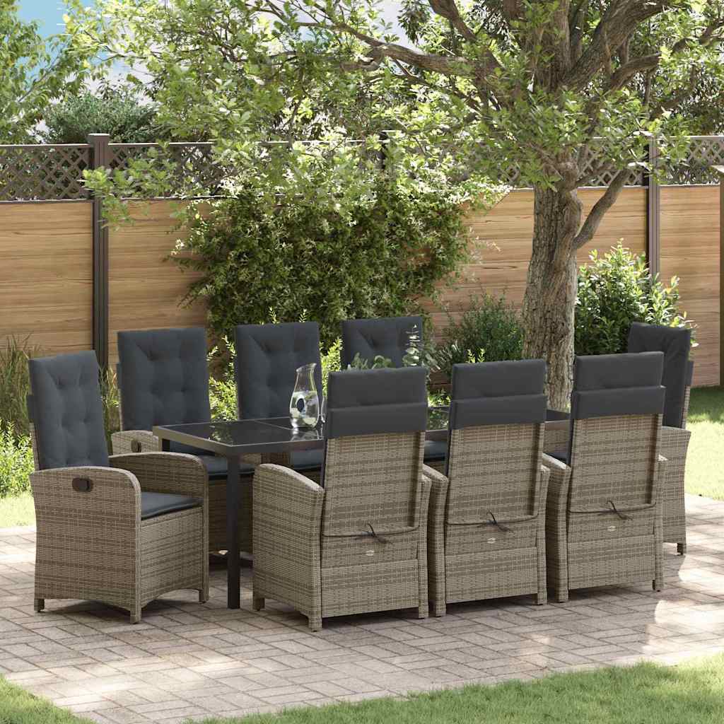 Set da Pranzo per Giardino con cuscino 9 pcs Grigio polyrattan | homemem39