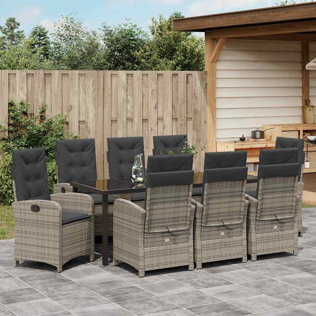 Set da Pranzo per Giardino con cuscino 9 pcs Grigio polyrattan | homemem39