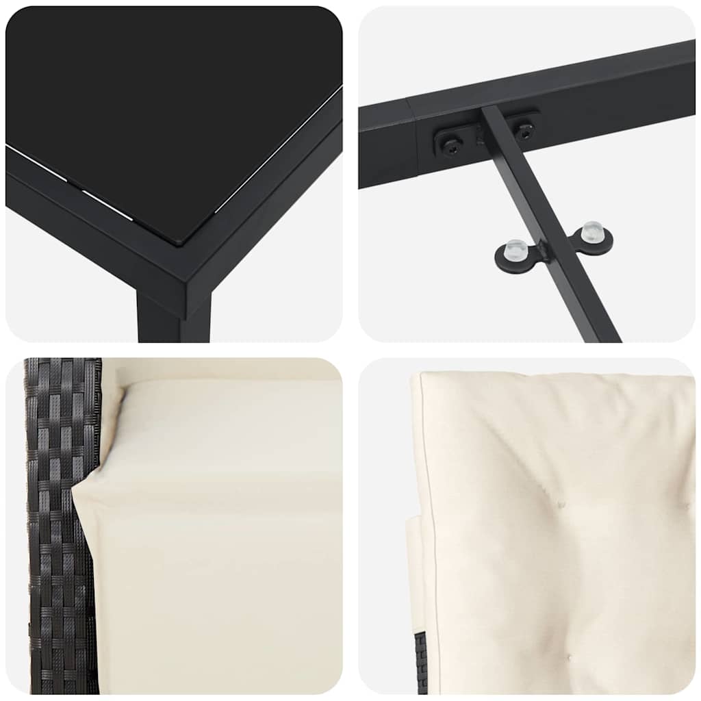 Set da Pranzo per Giardino 3 pcs Nero polyrattan - homemem39