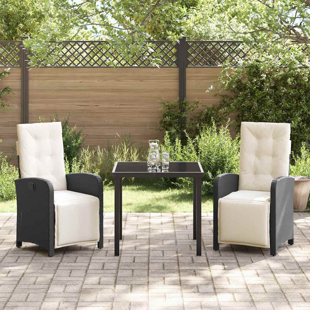Set da Pranzo per Giardino 3 pcs Nero polyrattan - homemem39