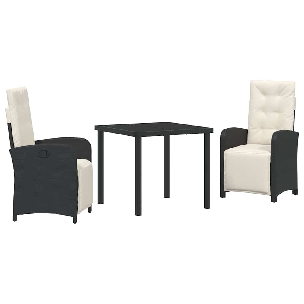 Set da Pranzo per Giardino 3 pcs Nero polyrattan - homemem39