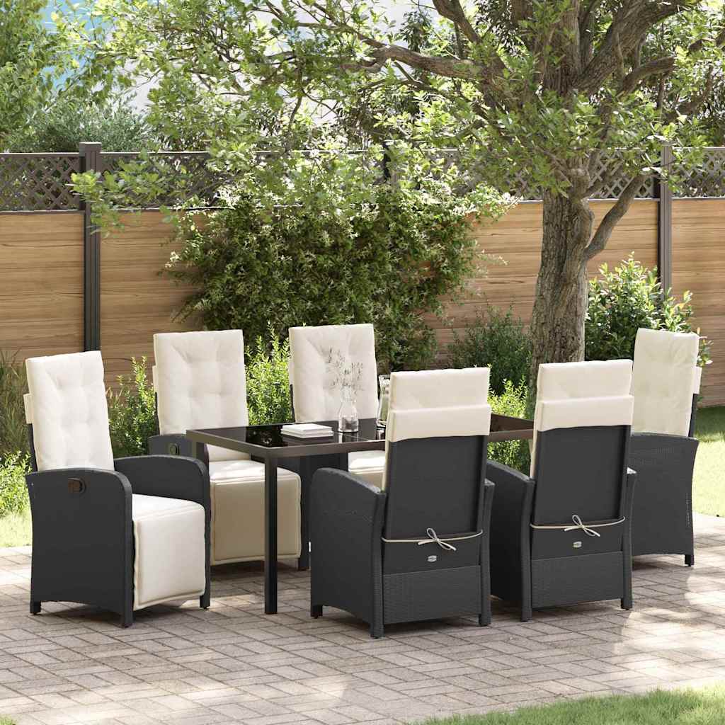 Set da Pranzo per Giardino 7 pcs Nero polyrattan - homemem39