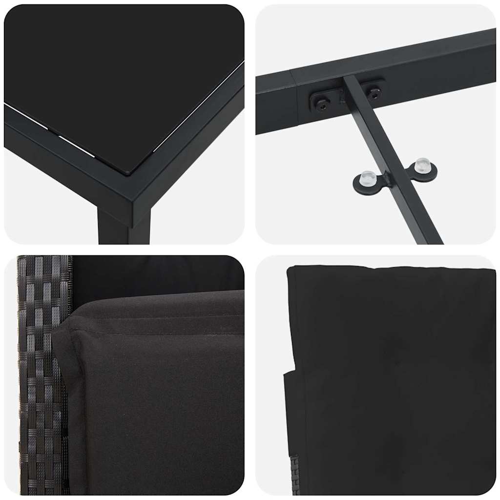 Set da Pranzo per Giardino 3 pcs Nero polyrattan - homemem39