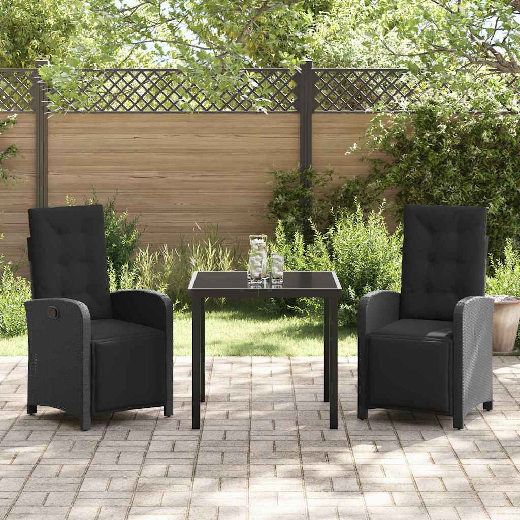 Set da Pranzo per Giardino 3 pcs Nero polyrattan - homemem39