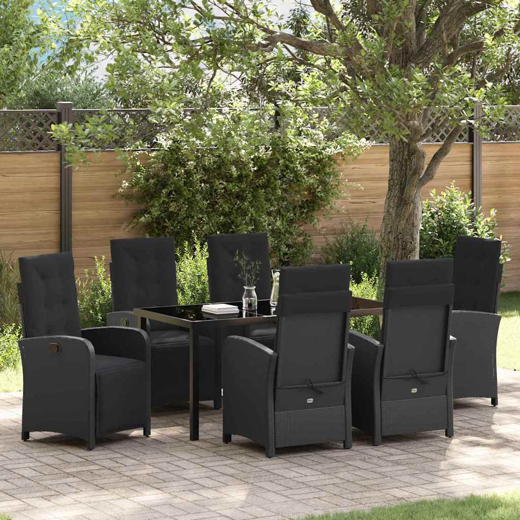 Set da Pranzo per Giardino 7 pcs Nero polyrattan - homemem39