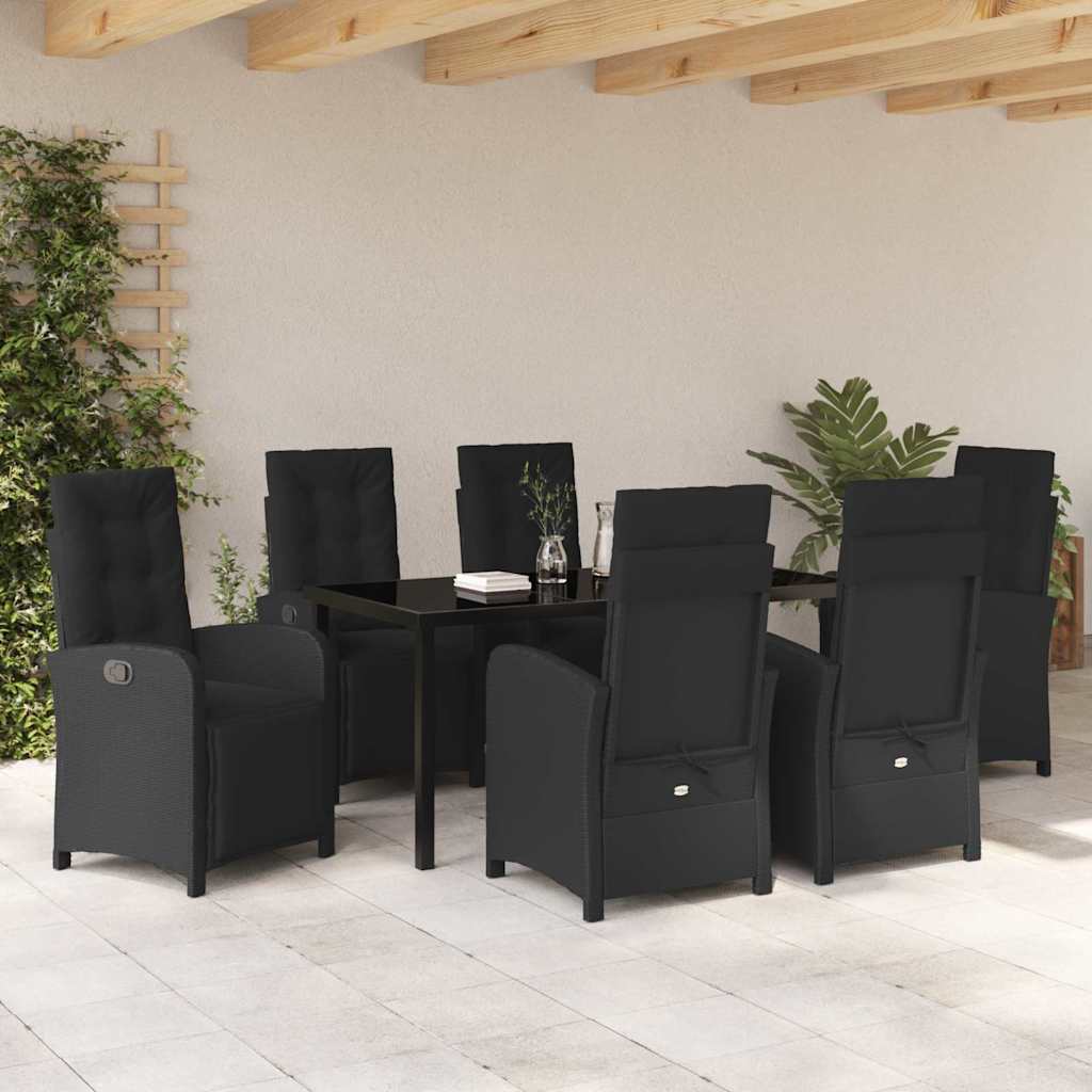 Set da Pranzo per Giardino 7 pcs Nero polyrattan - homemem39