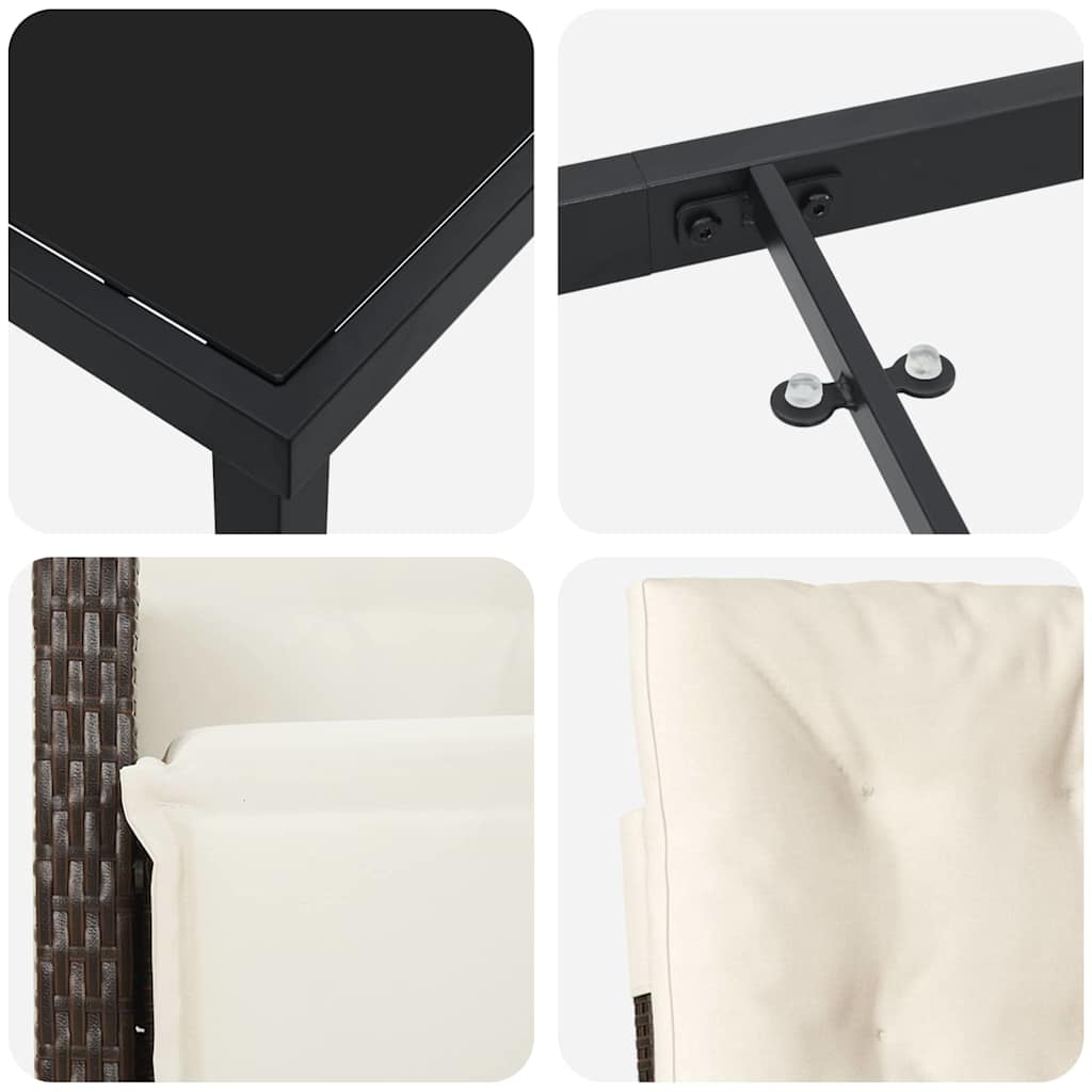 Set da Pranzo per Giardino con cuscino 7 pcs Marrone polyrattan