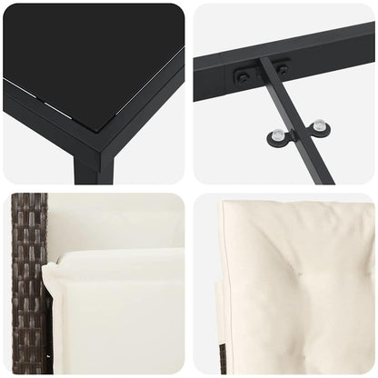 Set da Pranzo per Giardino con cuscino 7 pcs Marrone polyrattan