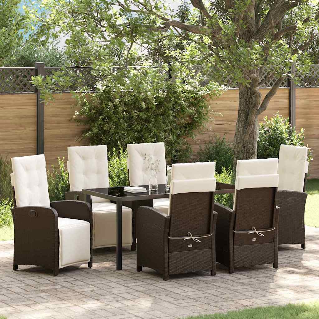 Set da Pranzo per Giardino con cuscino 7 pcs Marrone polyrattan