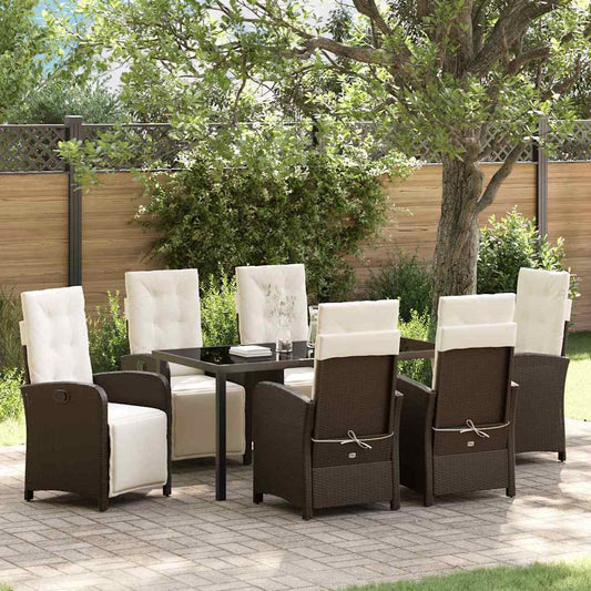 Set da Pranzo per Giardino con cuscino 7 pcs Marrone polyrattan