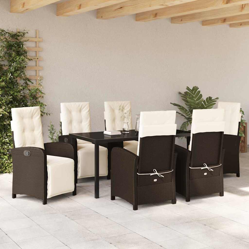 Set da Pranzo per Giardino con cuscino 7 pcs Marrone polyrattan