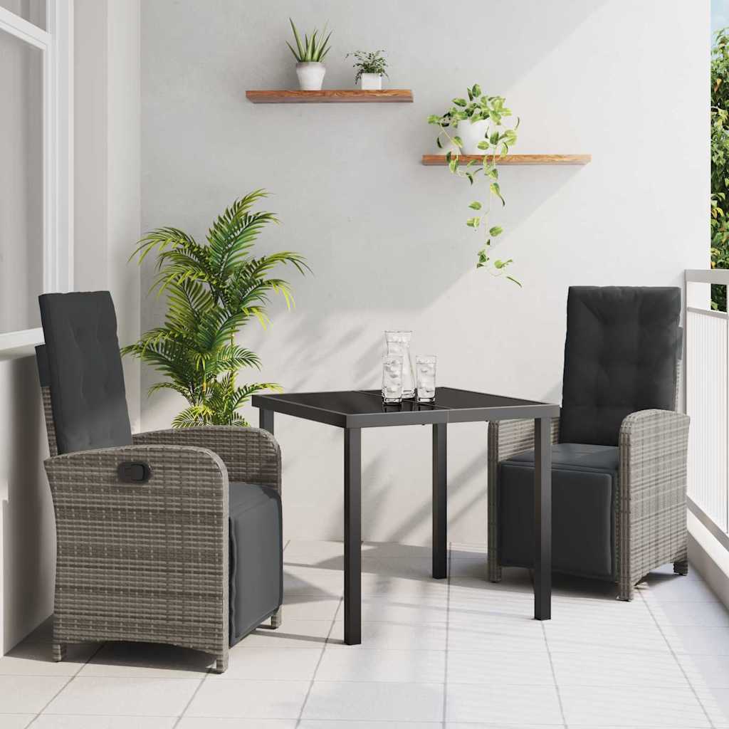 Set da Pranzo per Giardino 3 pcs Grigio polyrattan - homemem39