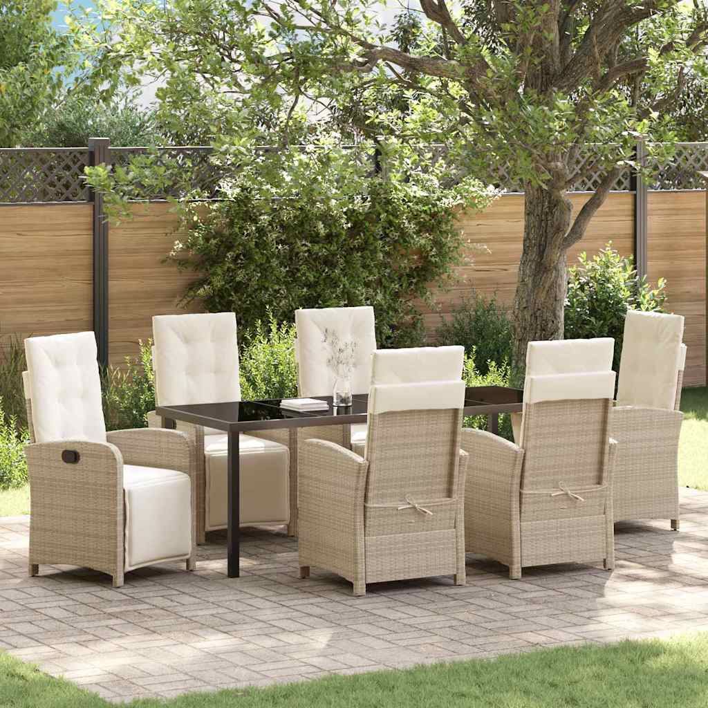 Set da Pranzo per Giardino con cuscino 7 pcs Beige polyrattan | homemem39