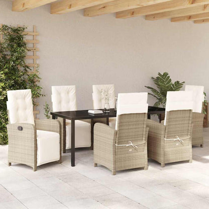 Set da Pranzo per Giardino con cuscino 7 pcs Beige polyrattan | homemem39
