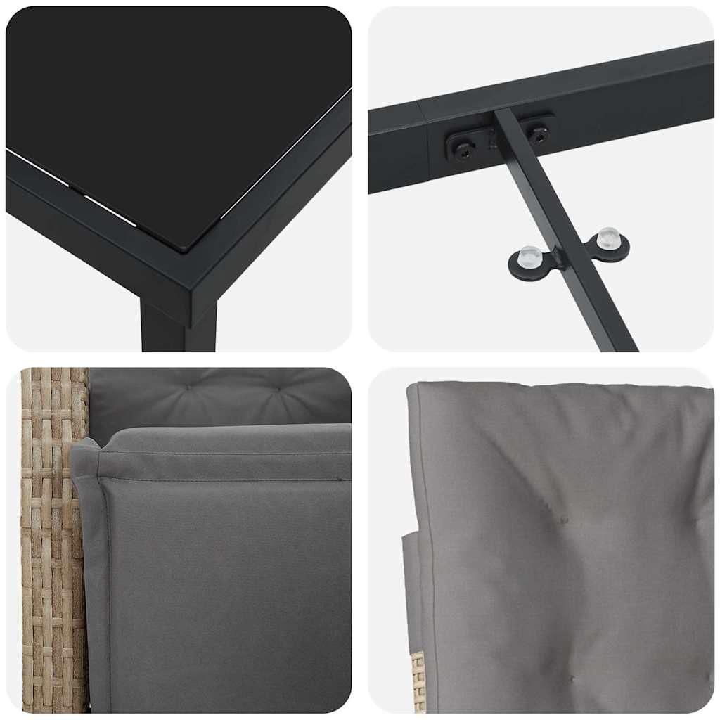 Set da Pranzo per Giardino con cuscino 3 pcs Beige polyrattan